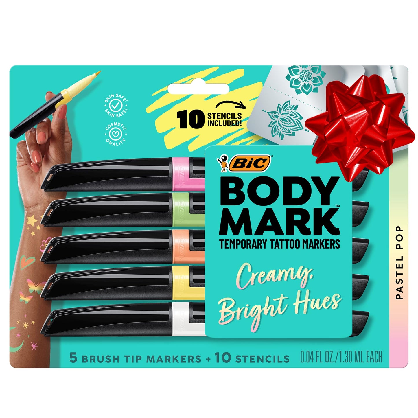 BIC BodyMark Pastel Pop Art Markers 5-Pack Skin-Safe Brush